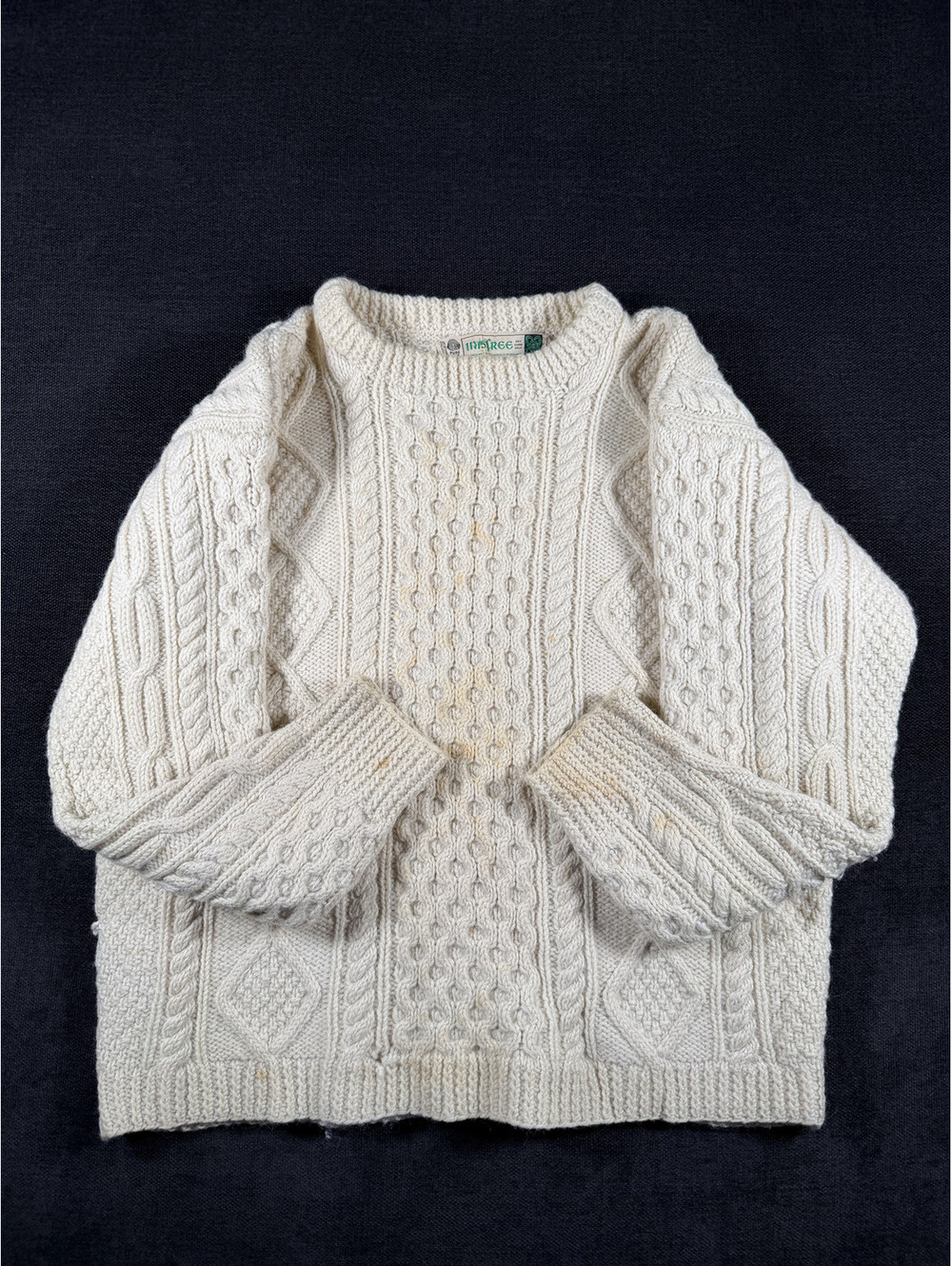 Inisfree Hand Knit Pure New Wool Irish Cable Knit Sweater